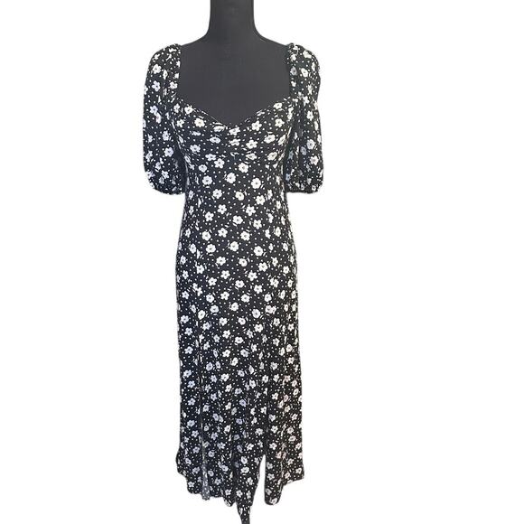 ASOS Design Puff Sleeve Ruched Bust Midi Split Dress – Women’s Elegant Style - Picture 1 of 12